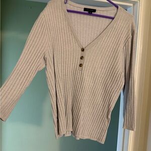 Ribbed V-Neck Sweater with Button Detail